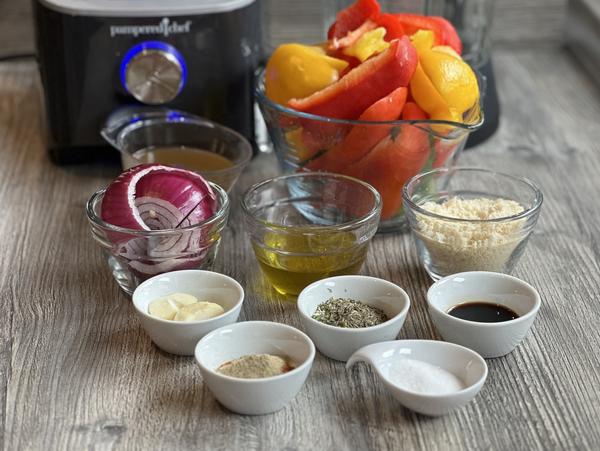 Zutaten - Rezept Paprika-Parmesan-Soße - Deluxe Blender - Pampered Chef® 