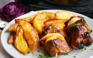 Rezept Schaschlikspieße mit Kartoffelspalten aus dem Air Fryer von Pampered Chef® 