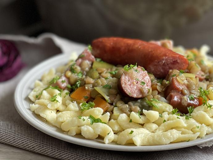 Schwäbische Linsen Rezept Rezept Schwäbische Linsen aus dem Ofenmeister von Pampered Chef®