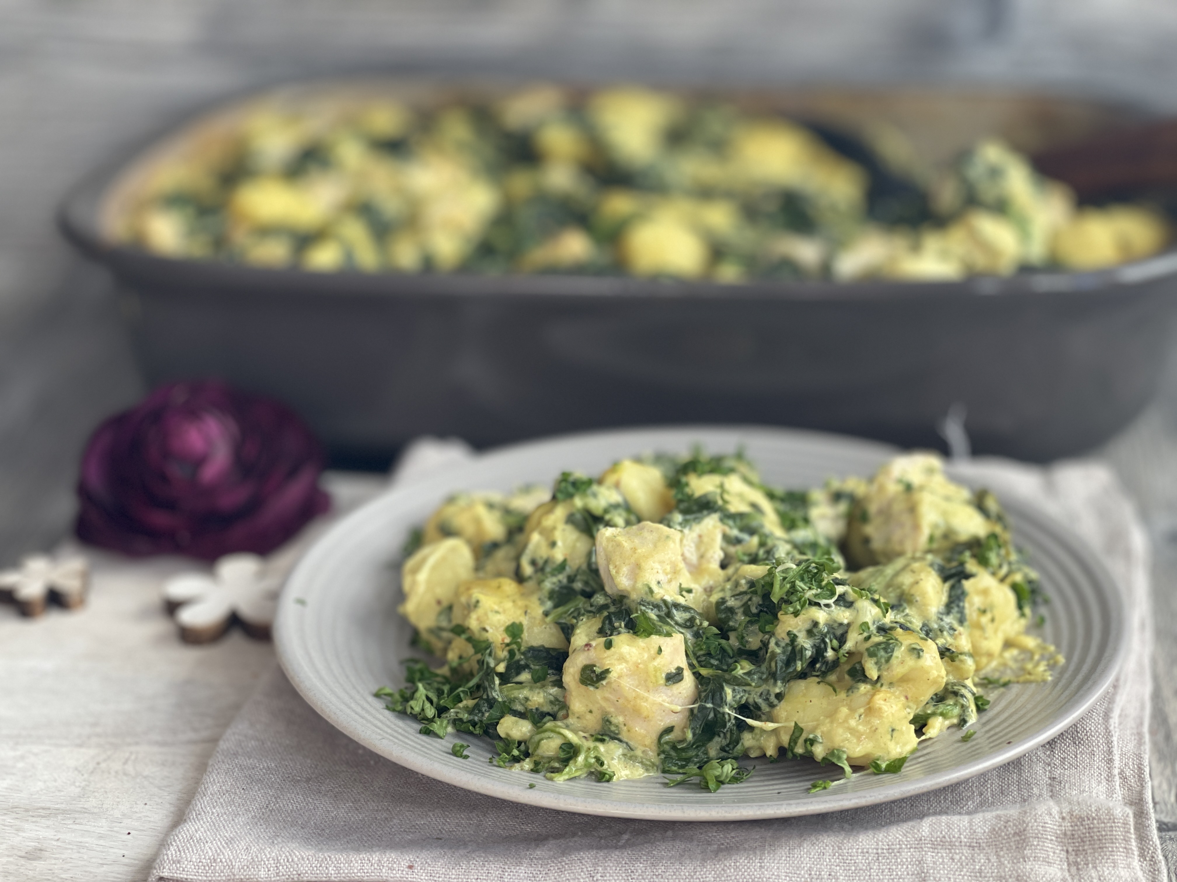 Gnocchi mit Hähnchen und Spinat
